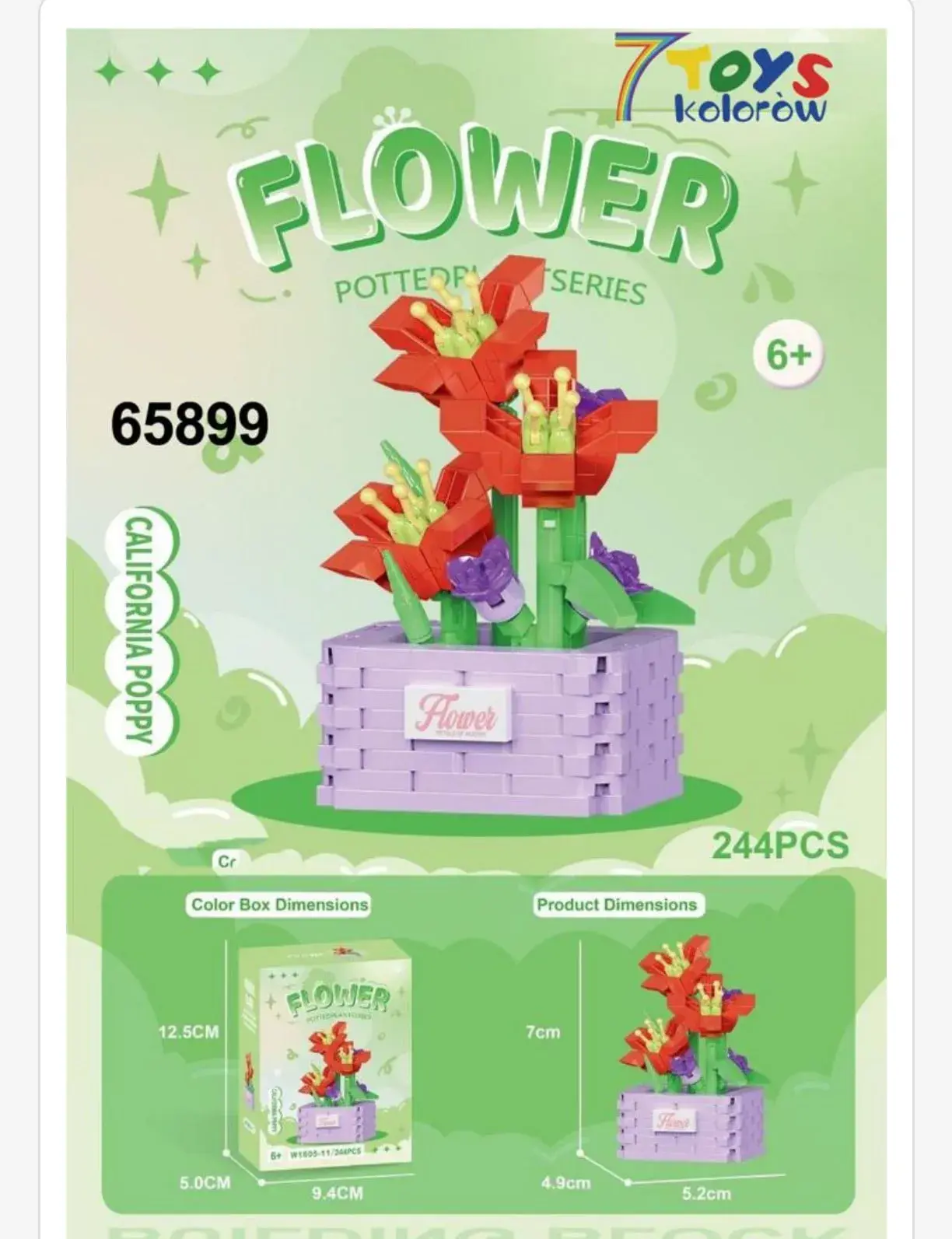 Klocki Kwiaty Flower 244PCS California Poppy Doniczka 7cm