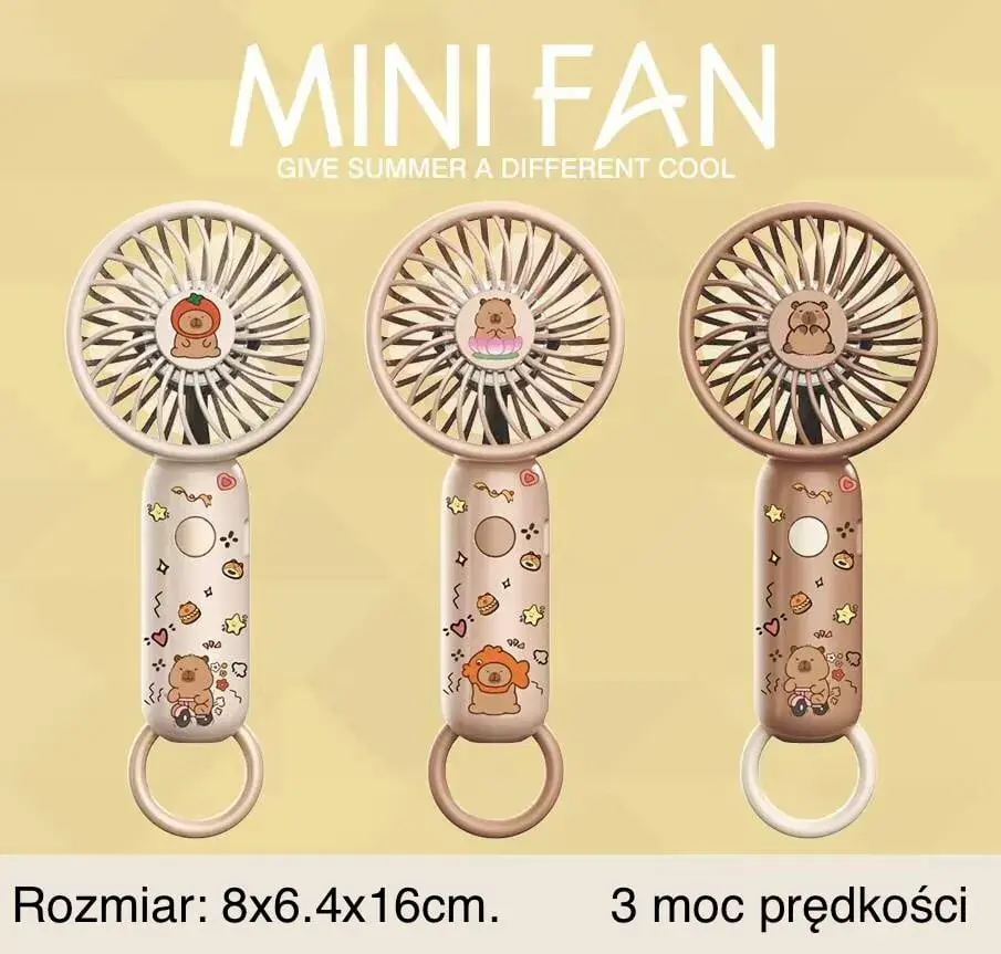 Mini Fan Labubu - Ręczny Wentylator 8x6.4x16cm, 3 Prędkości