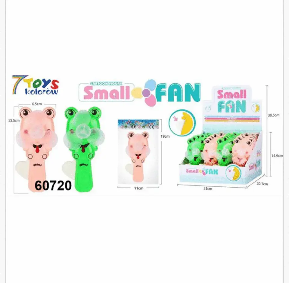 Mini Wiatrak Ręczny Żabki 13,5cm Różowy/Zielony 24szt