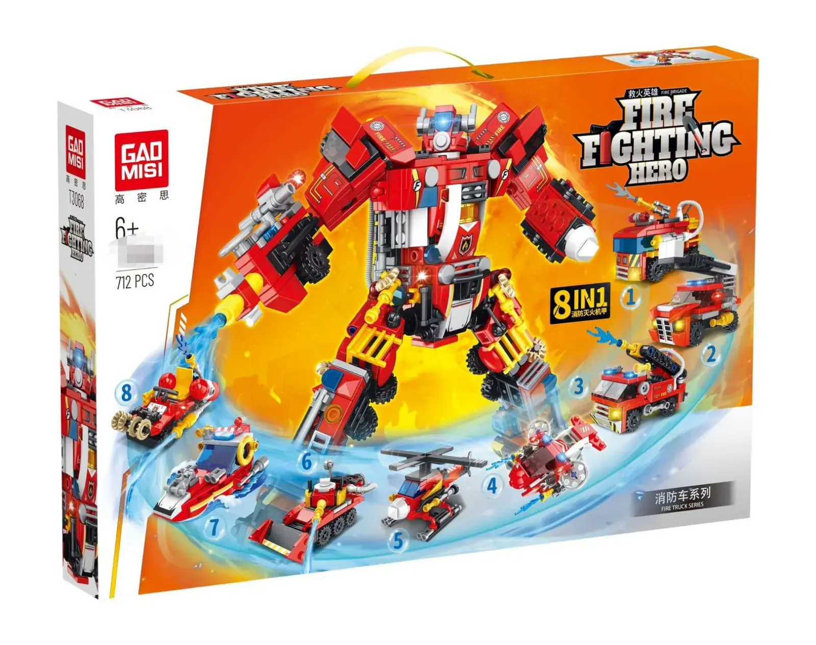 Klocki Fire Fighting Hero 712PCS Straż Pożarna Robot 8w1 GAO MISI