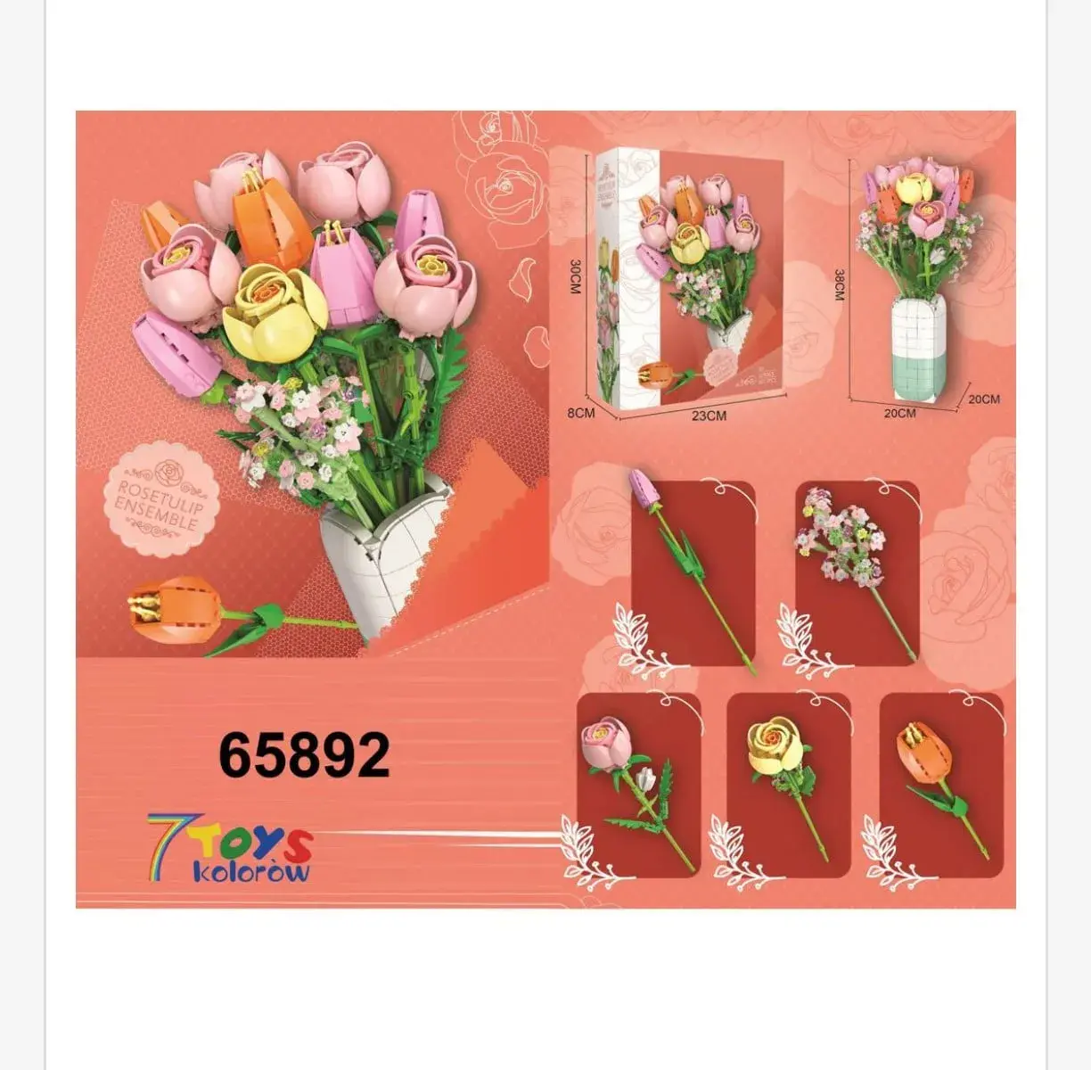 Klocki Kwiaty Bukiet Róż i Tulipanów 38cm 7 TOYS 3 szt.