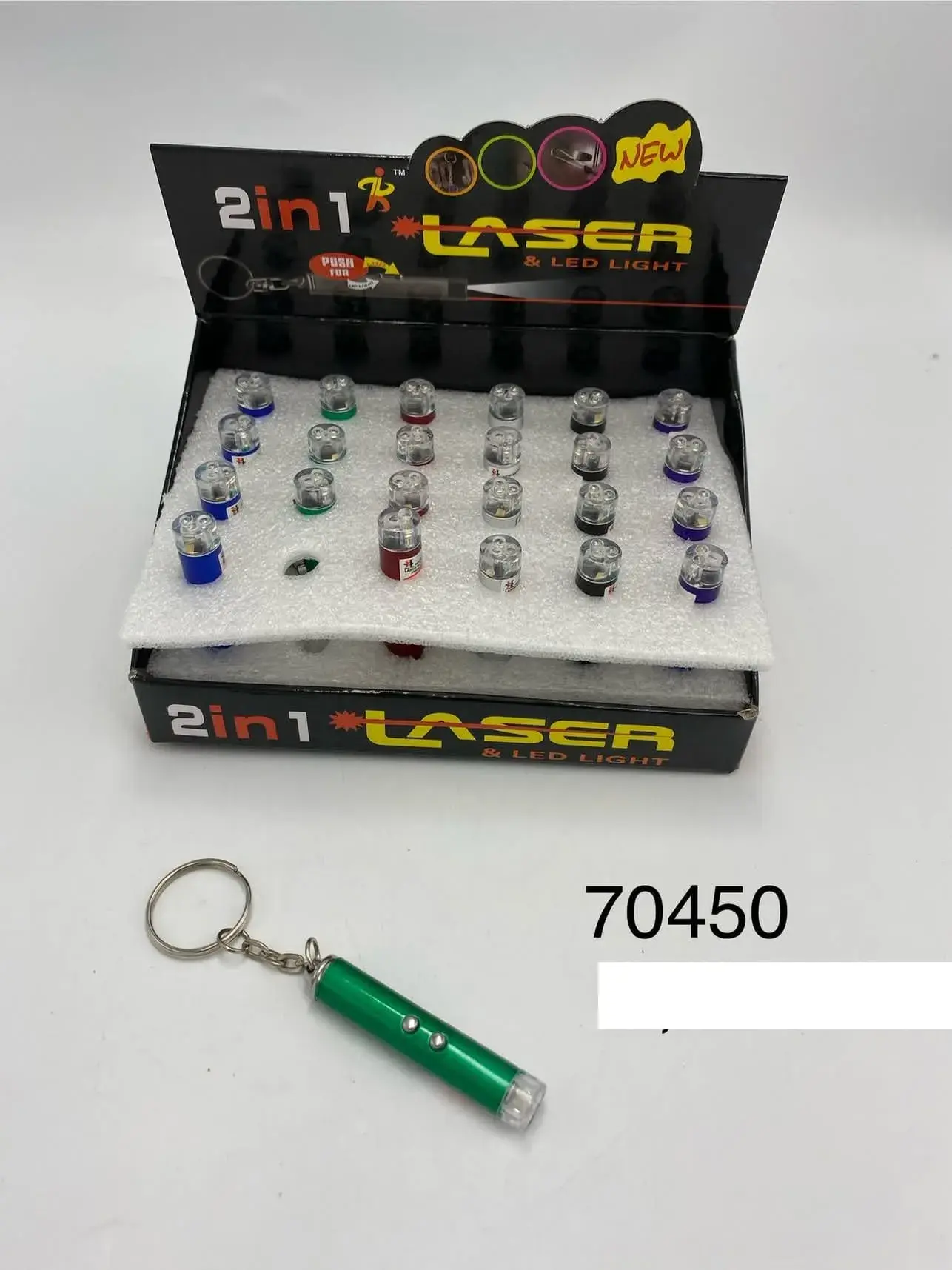 Laser LED Light 2w1 Brelok Wskaźnik Mix Kolorów 24 szt.