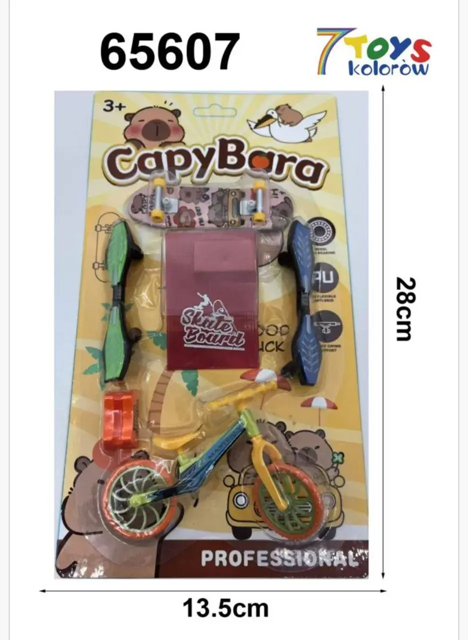 Mini Deskorolka na Palce Zestaw CapyBara z Rowerem i Rampą 28cm