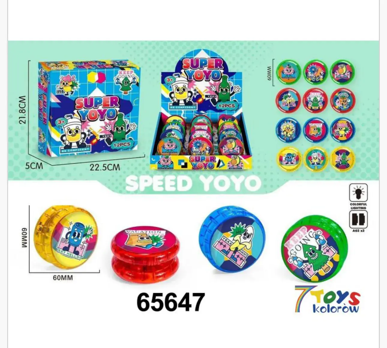 Zabawki Super YOYO Speed 60mm z Podświetleniem LED 12szt