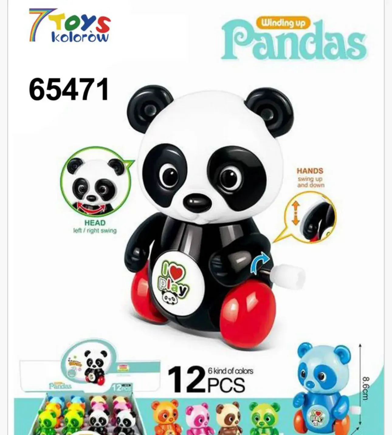 Nakręcane Pandasy Muzyczne 8,6cm 12 szt. 12 kolorów