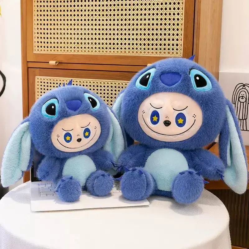 Maskotka pluszowa Stitch Labubu niebieska, puszysty plusz