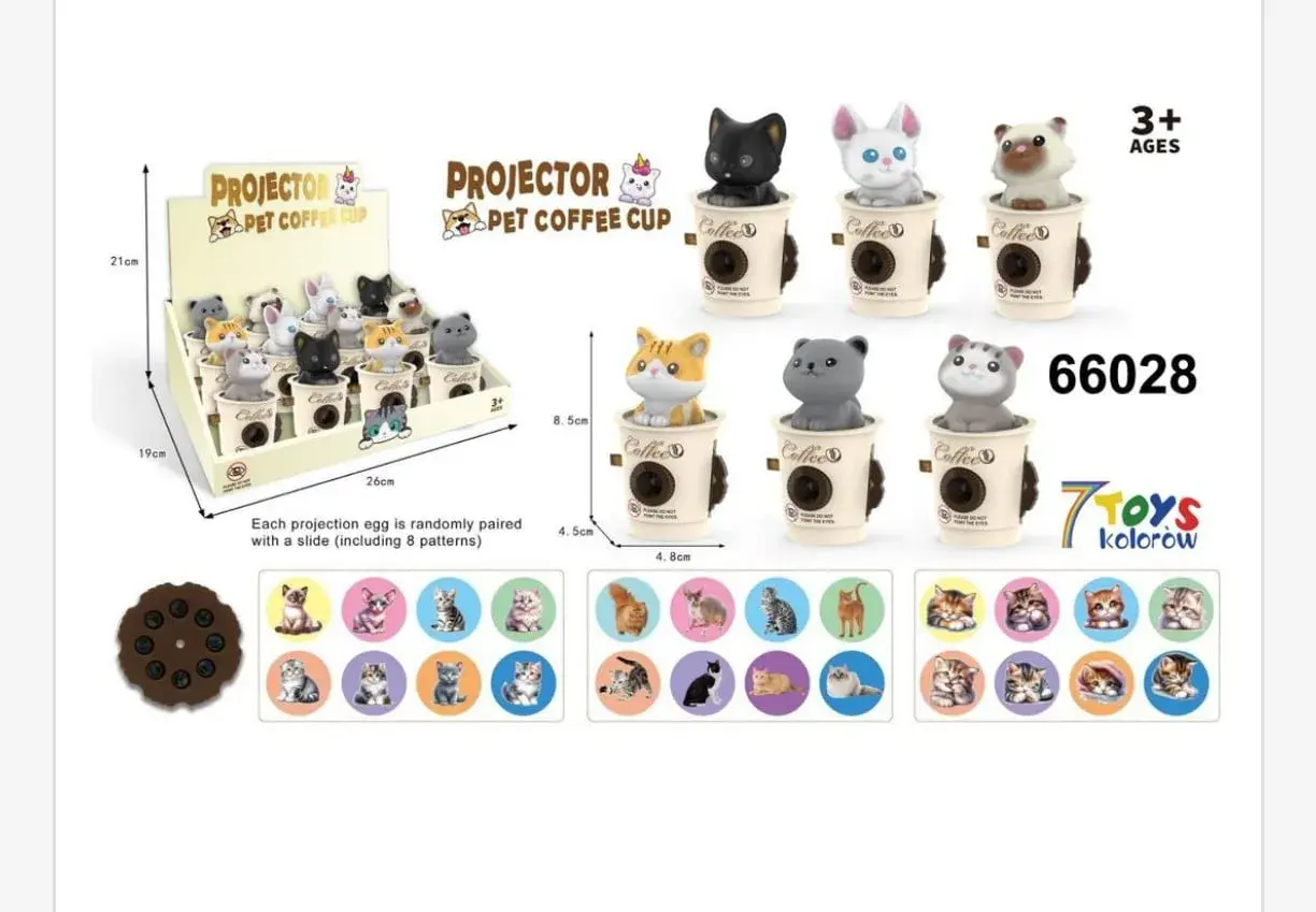Projektor Pet Coffee Cup Kotek w kubku 8.5cm 8 wzorów 12szt