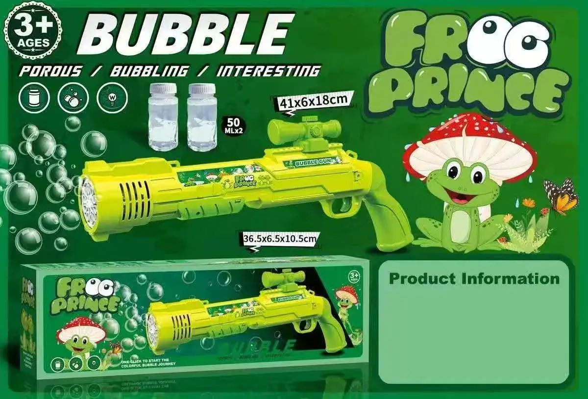 Pistolety Bubble Gun Frog Prince 36,5cm + Płyn 2x50ml