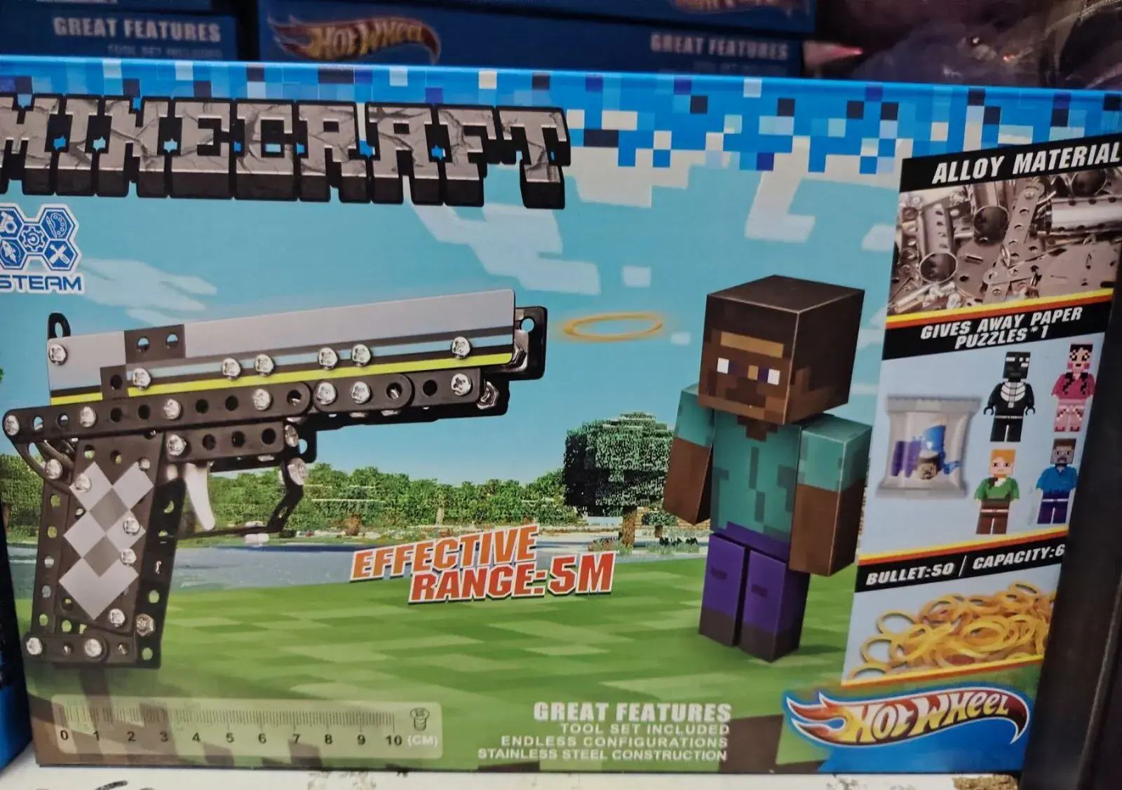 Zabawka Minecraft pistolet STEM z metalu Alloy 50 nabojów