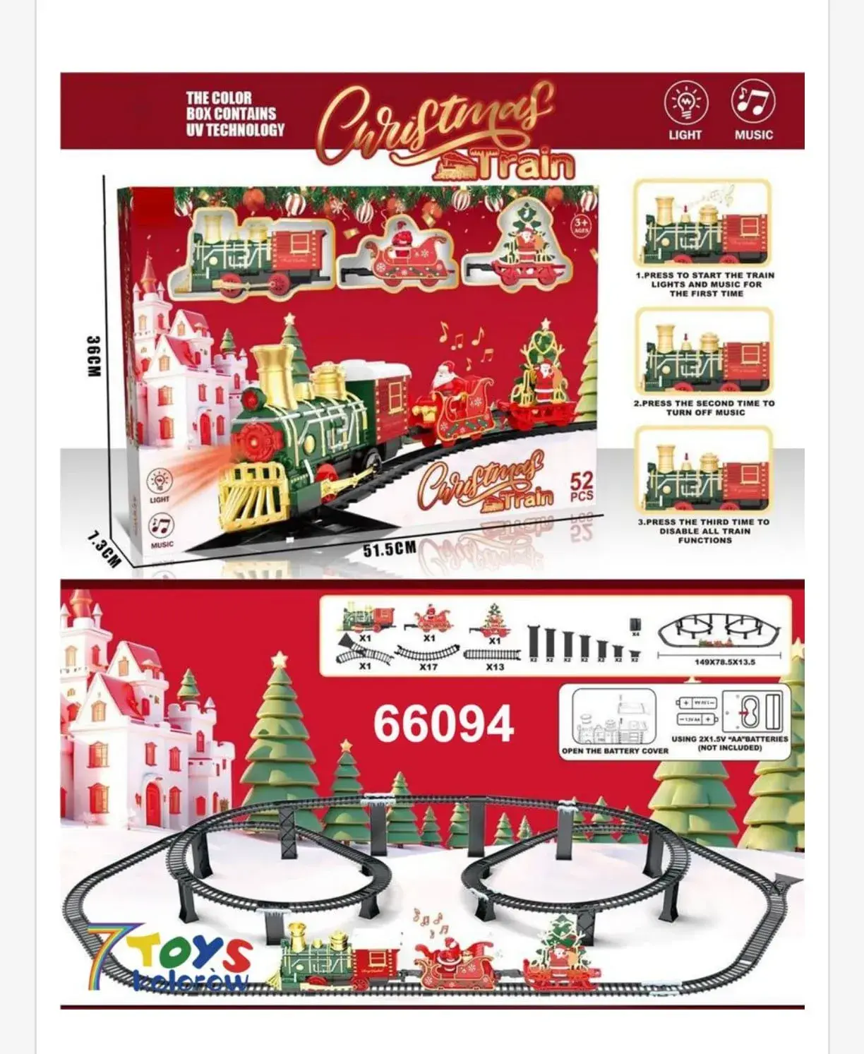Zabawka Christmas Train Elektryczny Tor Kolejowy 85 cm