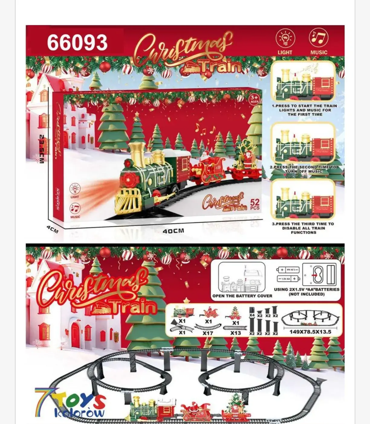 Zabawka Christmas Train ze światłem i muzyką 40cm