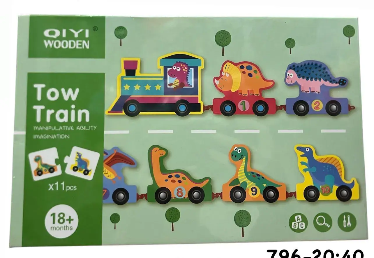 Zabawka drewniana Tow Train pociąg z dinozaurami 18+ miesięcy