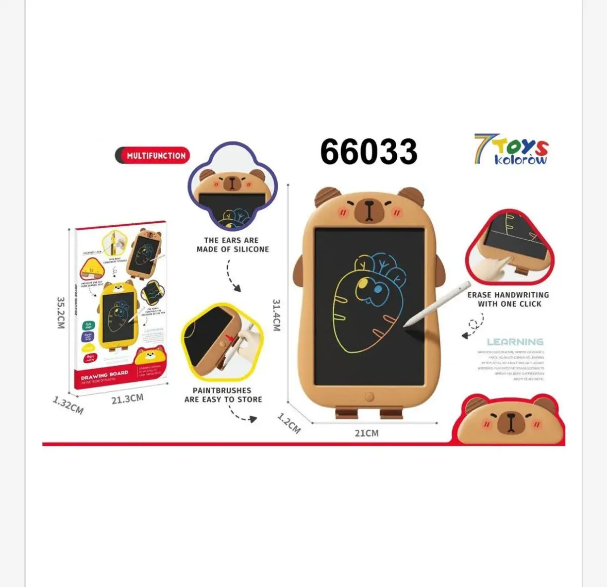 Tablica LCD do Rysowania Kapibara 31cm Znikopis Brązowa