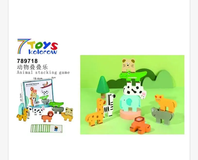 Gra układanka drewniana Animal Stacking Game 7 Kolorów