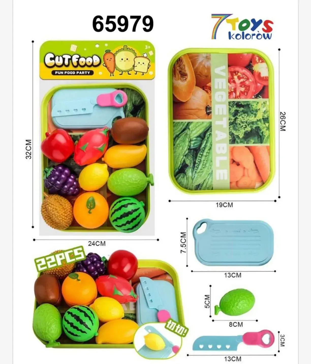 Zestaw Zabawkowe Cut Food 22 el. Owoce i Warzywa do Krojenia 32x24cm