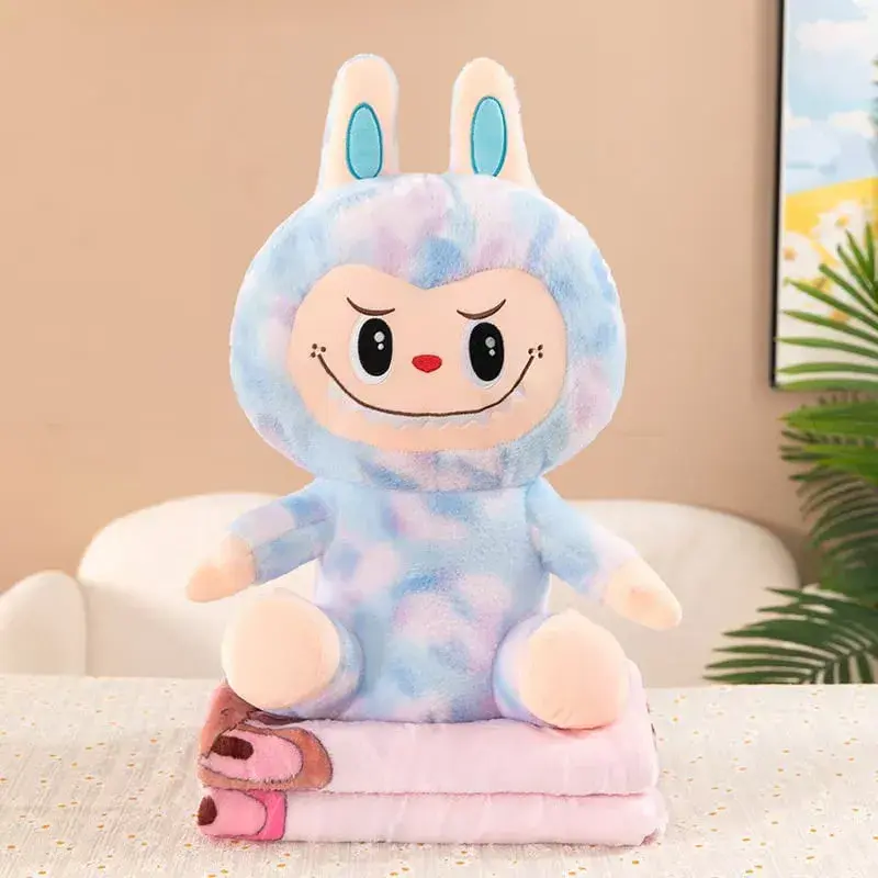 Maskotka Labubu z kocykiem, pluszowa pastelowa tie-dye
