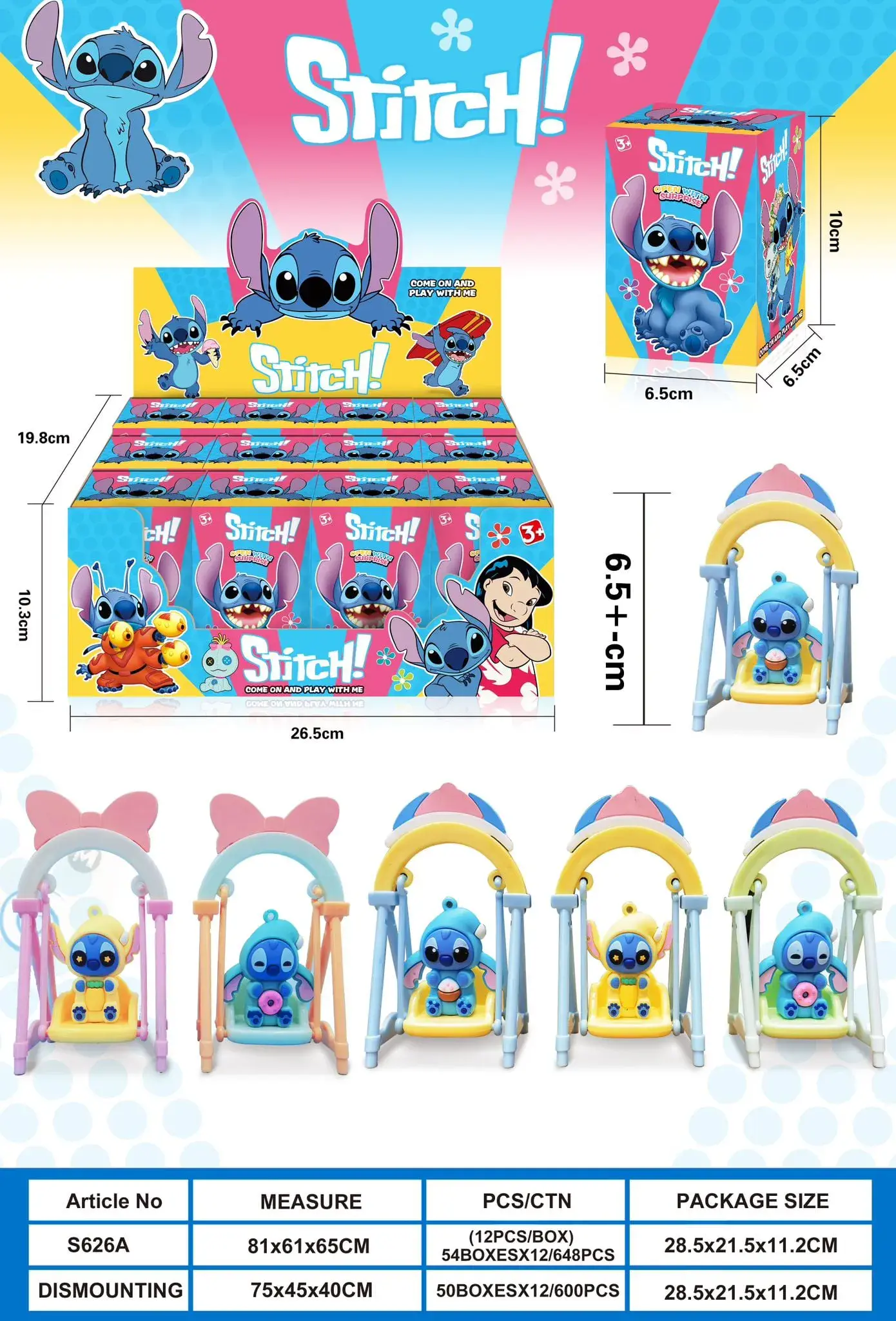 Zabawki Unboxing Stitch - Figurka na Huśtawce, 12 szt.