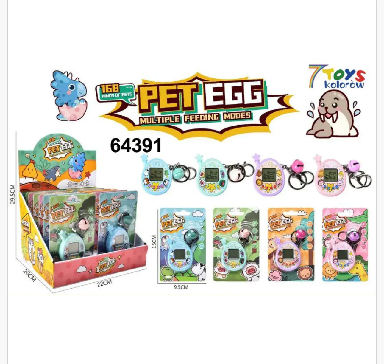Zabawki Konsola Pet Egg 168 Zwierząt Brelok 12szt 22x5cm