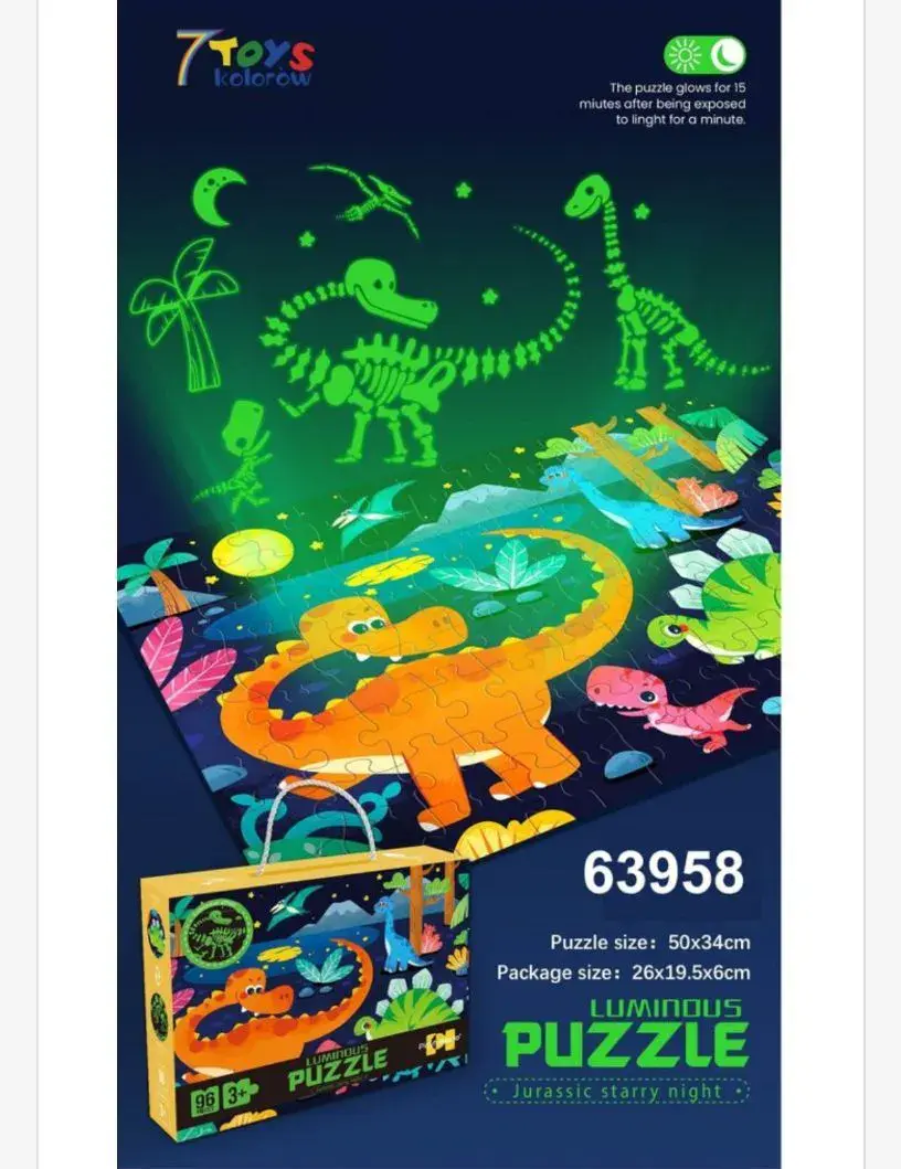 Puzzle Luminous Dinozaury Glowing 50x34cm