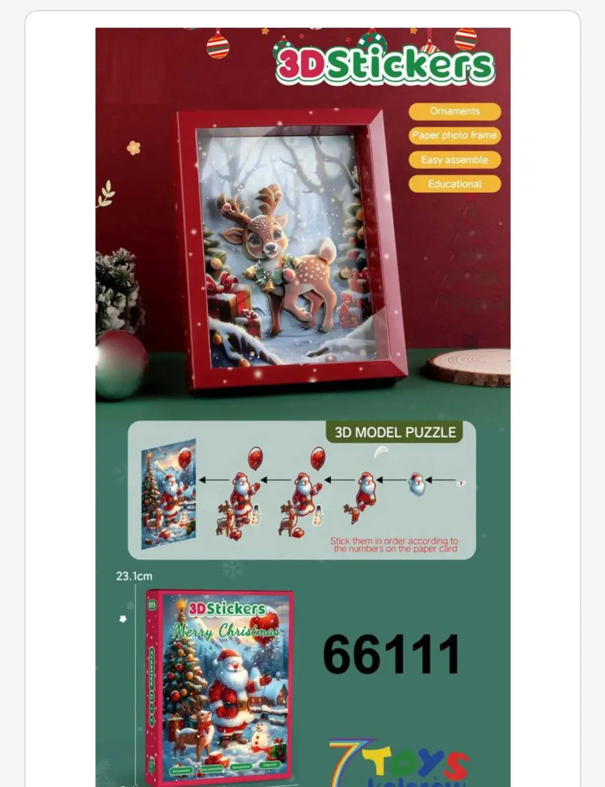 Puzzle 3D Stickers Bożonarodzeniowe 23 cm 66111