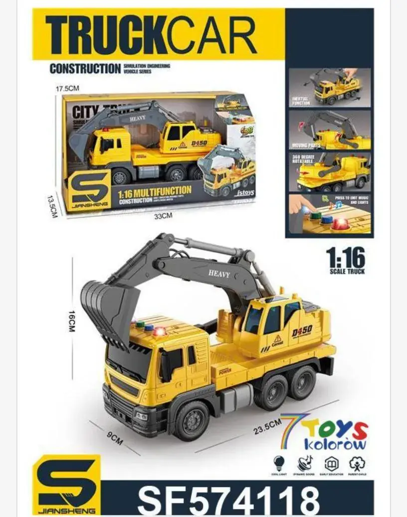 Truck Car Construction City Truck Ładowność 1:16 Żółty