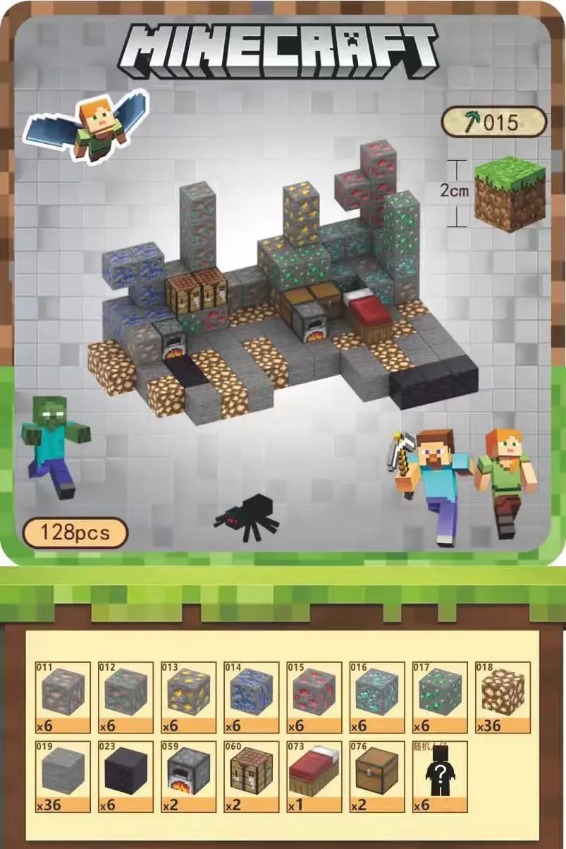 Zabawki Klocki Magnetyczne Minecraft 128 pcs