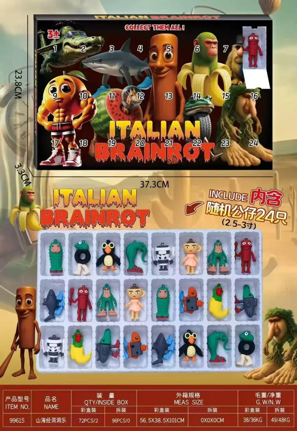 Kalendarz Adventowy Italian Brainrot 24 figurki 2,5-3,7cm