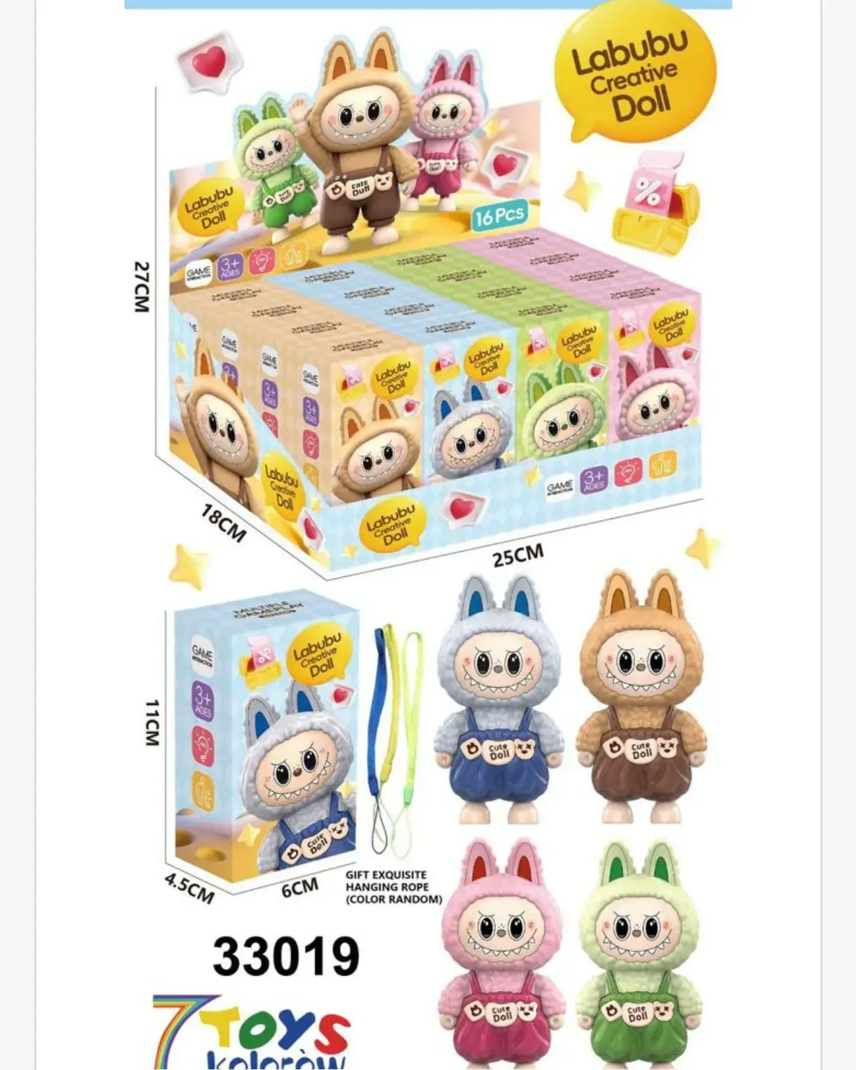 Figurki Labubu Brelok Creative Doll 11cm - Zestaw 16 szt.