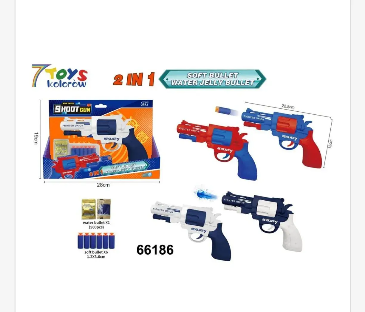 Pistolet Zabawkowy Shoot Gun 2w1 Rewolwer Kulki Żelowe Piankowe 22cm