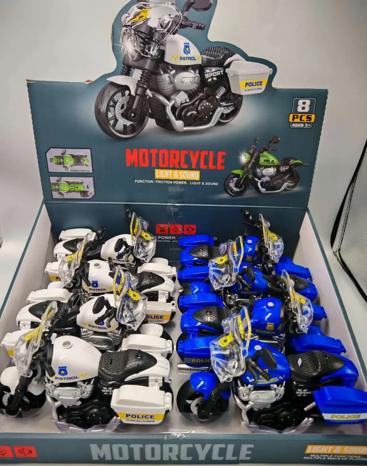 Zabawka motocykl policyjny z światłem i muzyką, 8 szt