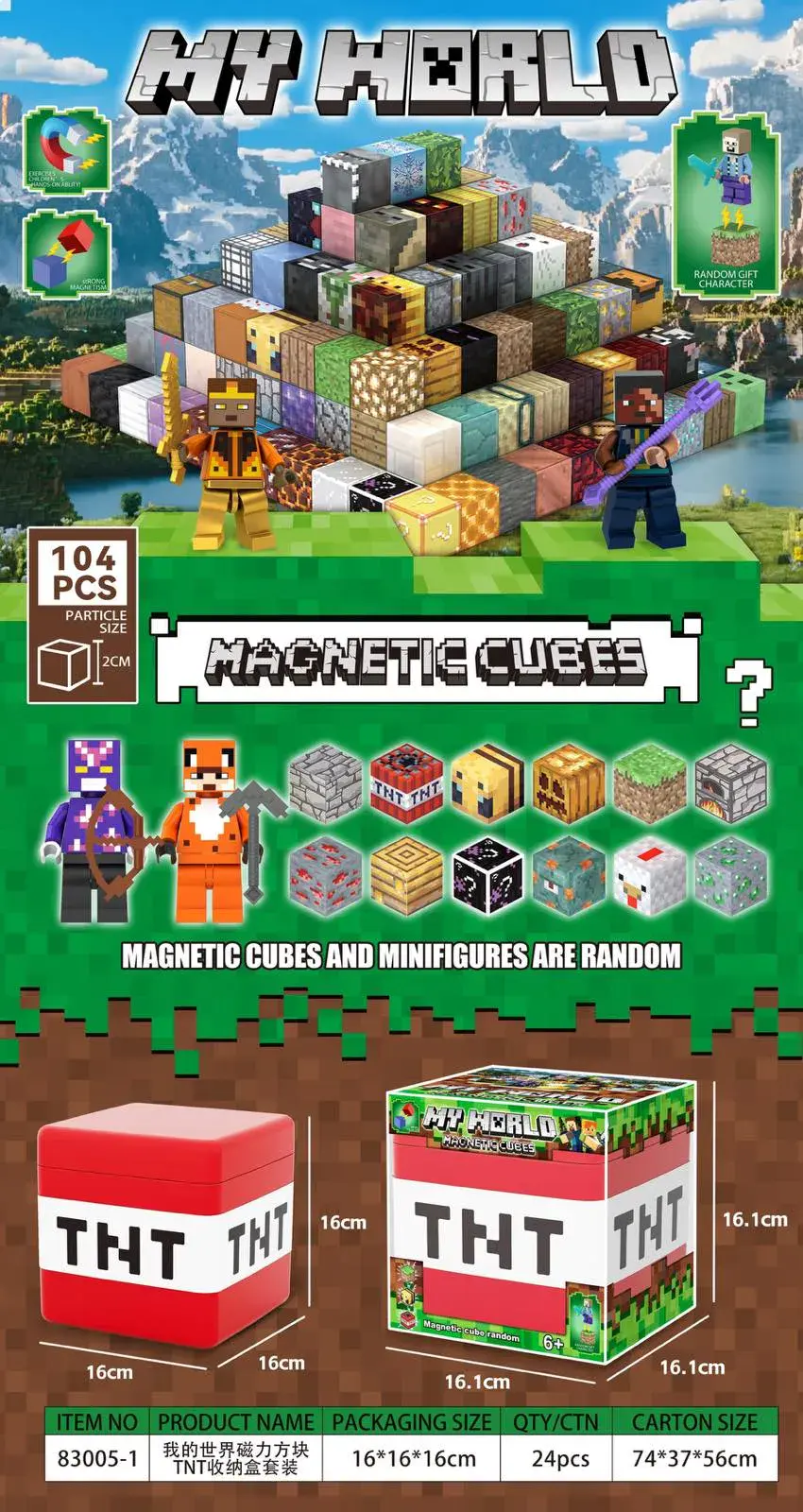 Zabawki Klocki Magnetyczne My World 104 pcs Minecraft