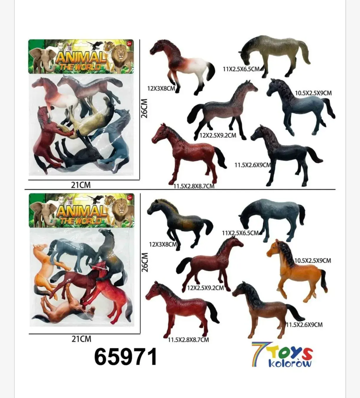 Zestaw Zabawkowy Zwierząt Konie 6PCS, Opakowanie 21x26cm