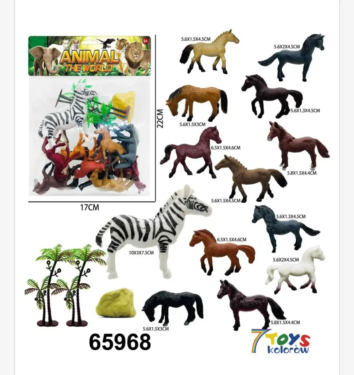 Zestaw Zwierząt 16PCS - Konie, Zebra, Akcesoria 17cm