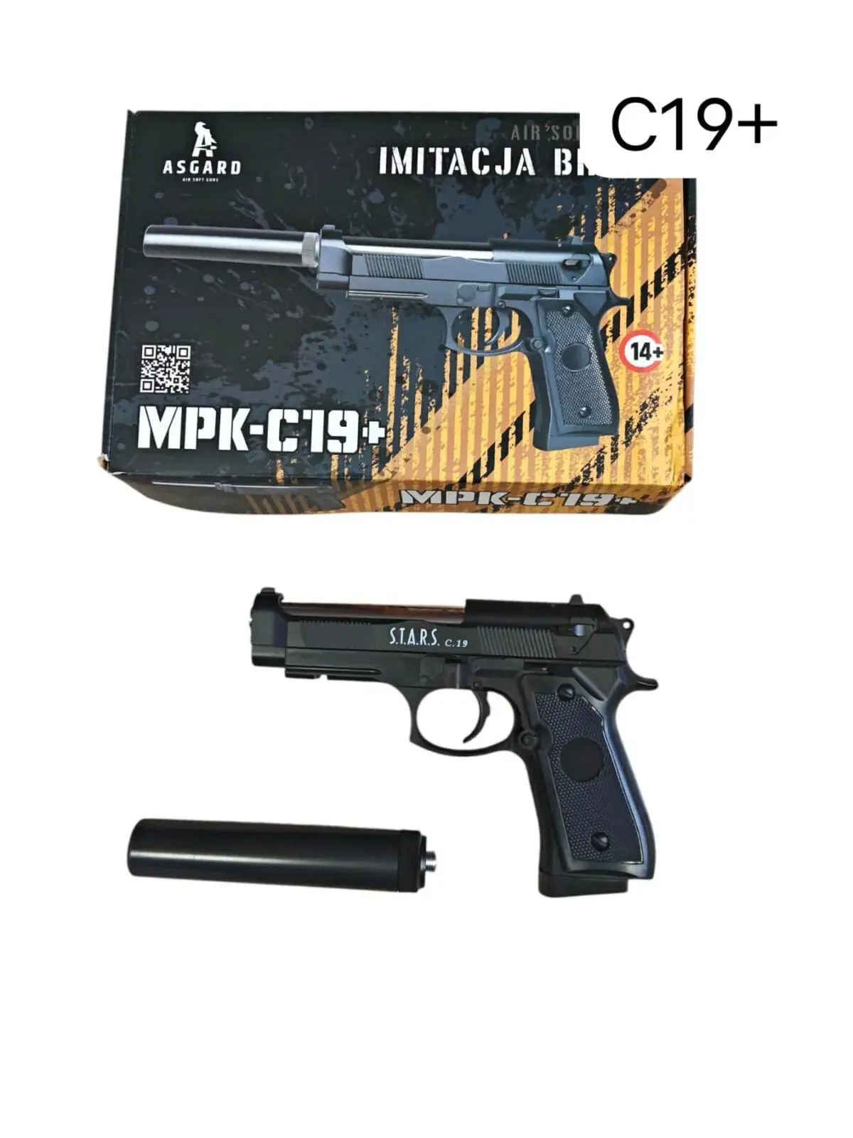 Pistolet metalowy MPK-C19+ Imitac. JB Asgard z tłumikiem