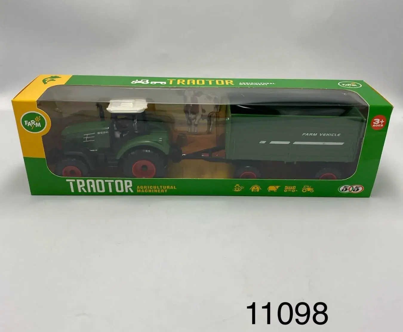 Model traktora rolniczego z przyczepą zielony 3+