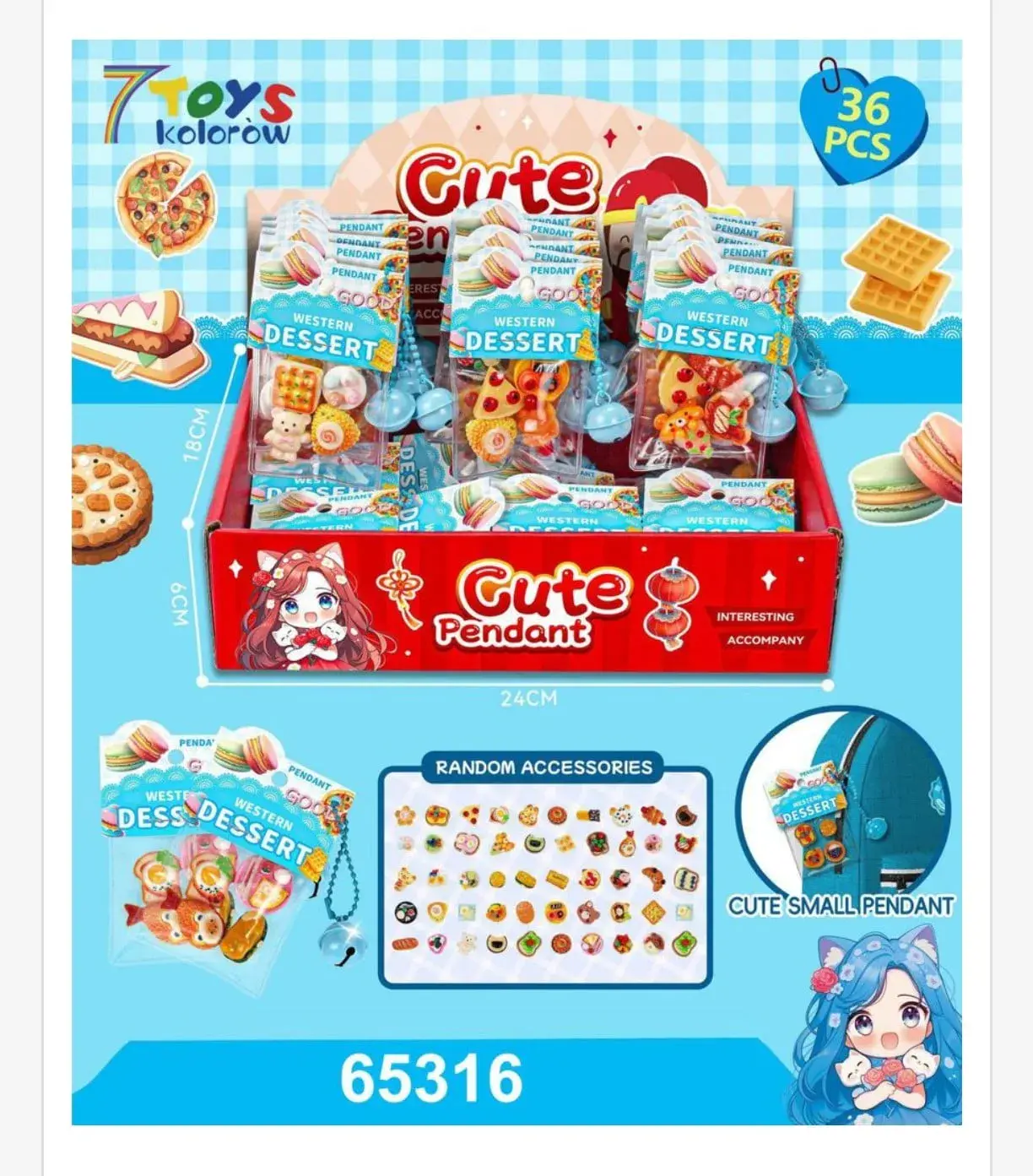 Brelok Zawieszka Cute Pendant Jedzenie Western Dessert 36szt