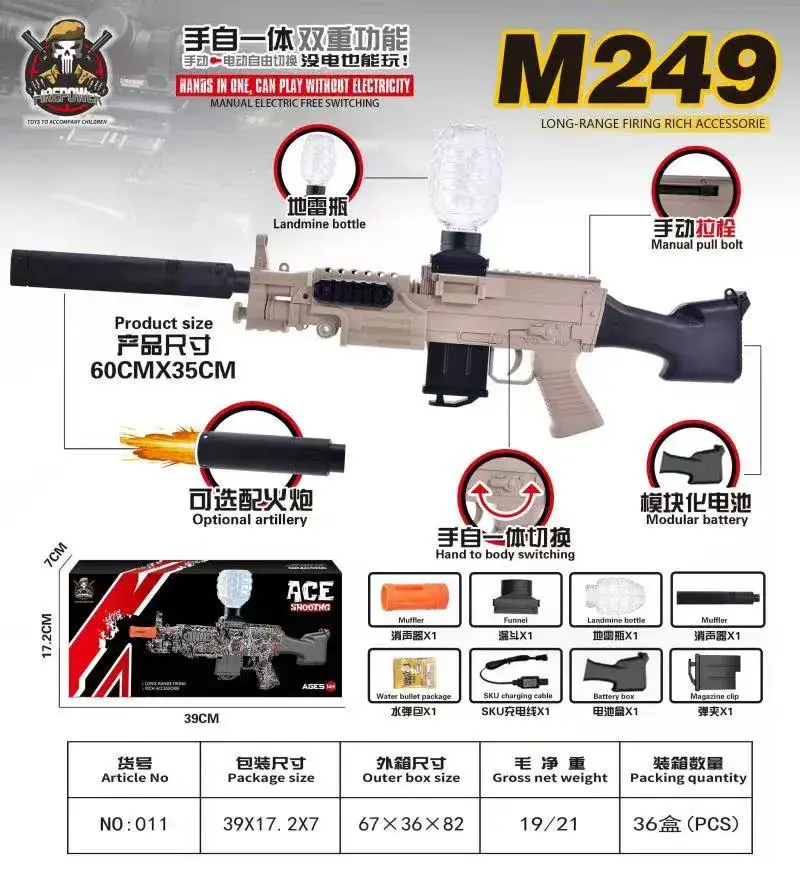 Pistolet na kulki M249 z tłumikiem 60x35cm