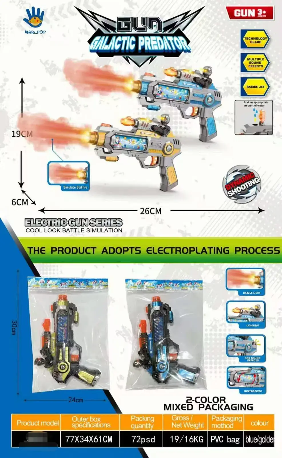 Pistolet Elektryczny Galactic Predator Gun-2 26cm