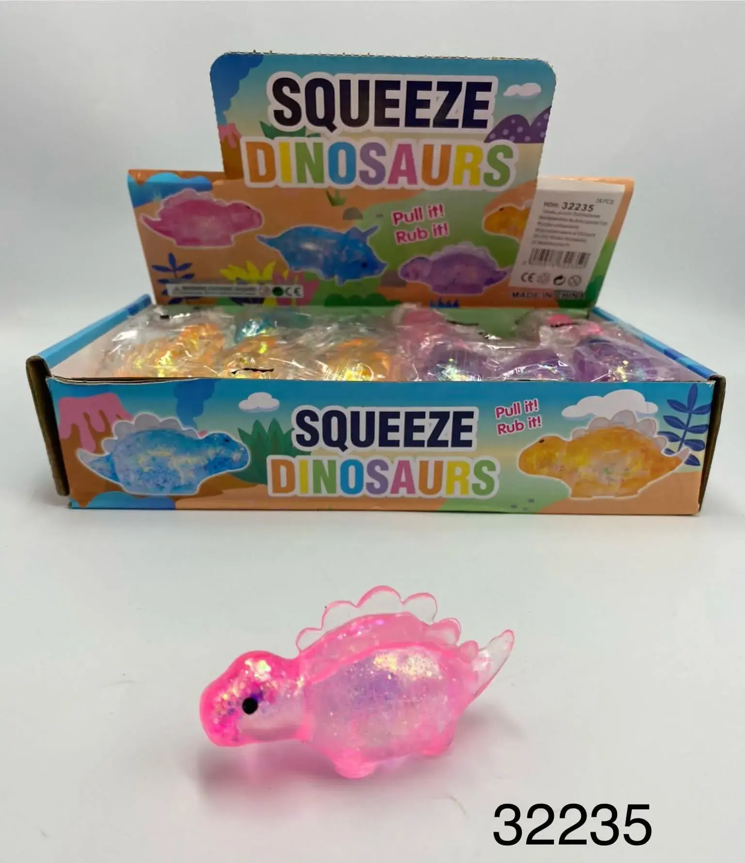 Zabawki Squeeze Dinosaur Gniotek z Brokatem, Mix Kolorów 24 szt.