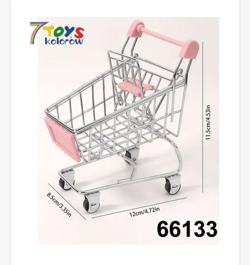 Mini Zabawkowy Wózek Zakupowy Różowy 12x8,5 cm