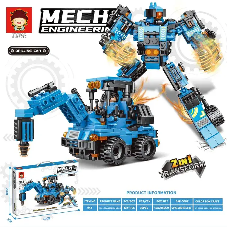Klocki Mech Engineering 2in1 424+PCS Robot i Wiertło