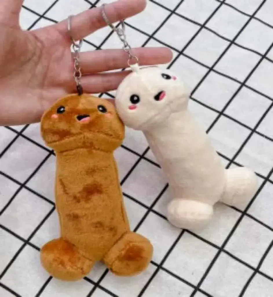 Brelok zabawka penis plush brązowy i biały