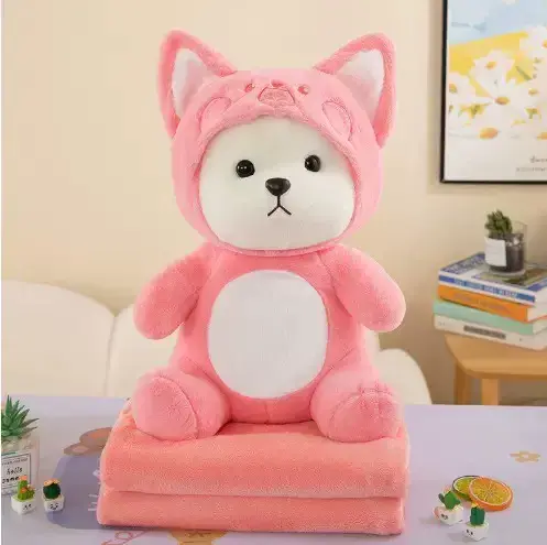 Maskotka z Kocykiem Różowy Piesek 36 cm