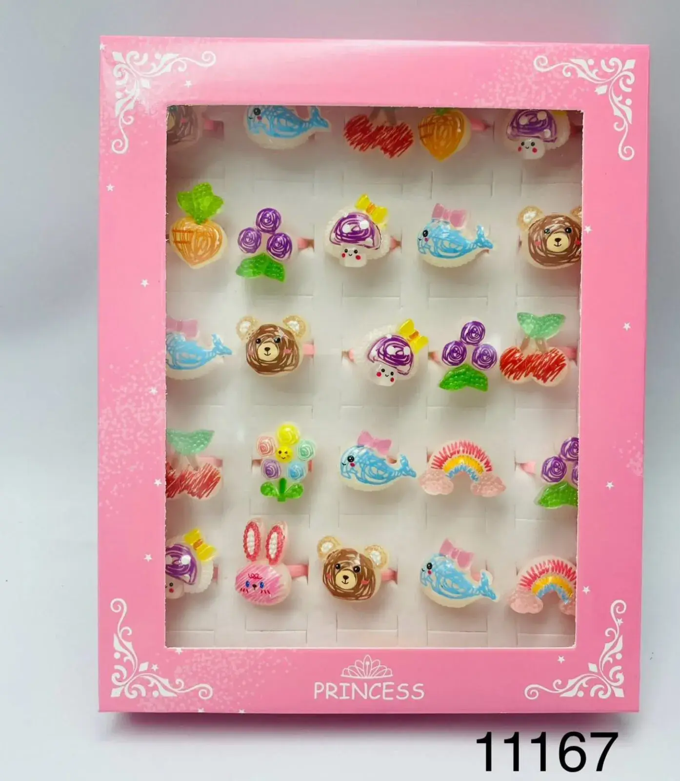 Pudełko z biżuterią dla dzieci Princess - 24 plastikowe pierścionki