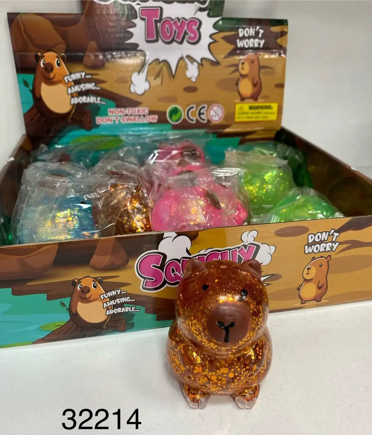 Zabawki Squeeze Toys Kapibara z Brokatem, Gniotek Antystresowy 12szt