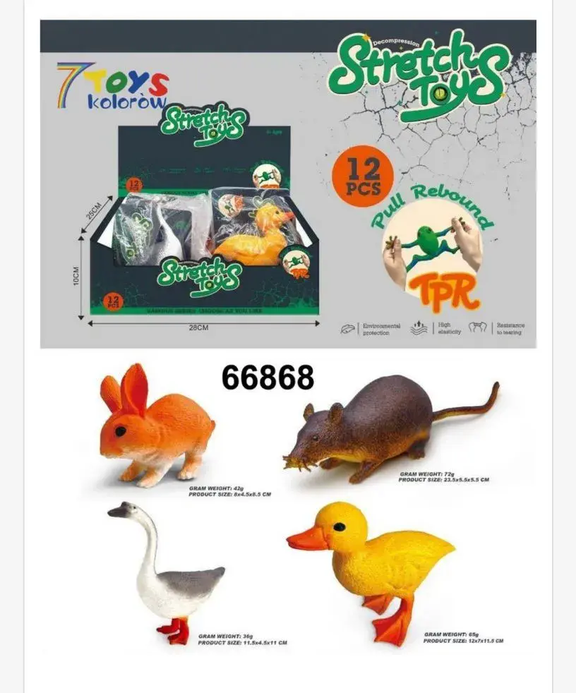 Zestaw Stretch Toys Kolorowe Zwierząt 12 szt 28x20x10cm TPR