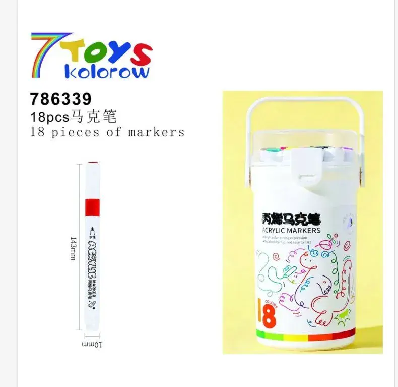 Zestaw Markerów Akrylowych 18 Kolorów w Plastikowym Pojemniku