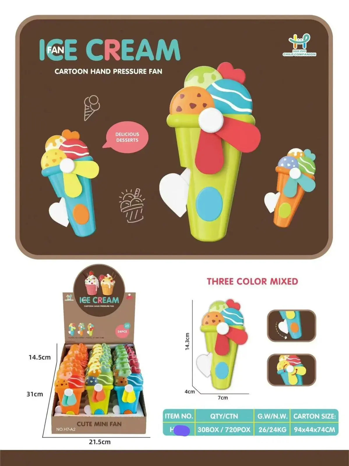 Zabawka Mini Fan Ice Cream - ręczny wentylator 14,5 cm
