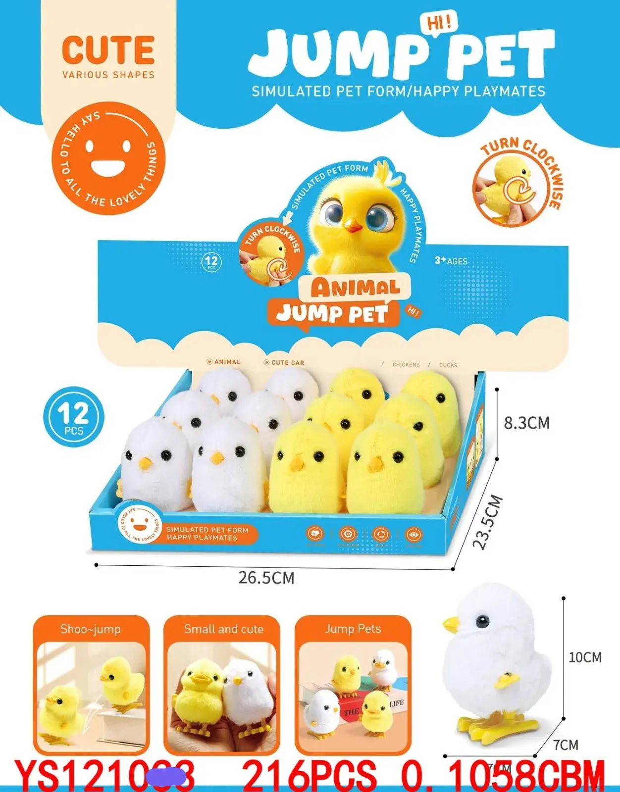 Zabawki Jump Pet - skaczące kurczaki, 12 szt, 8,3x23,3x26 cm