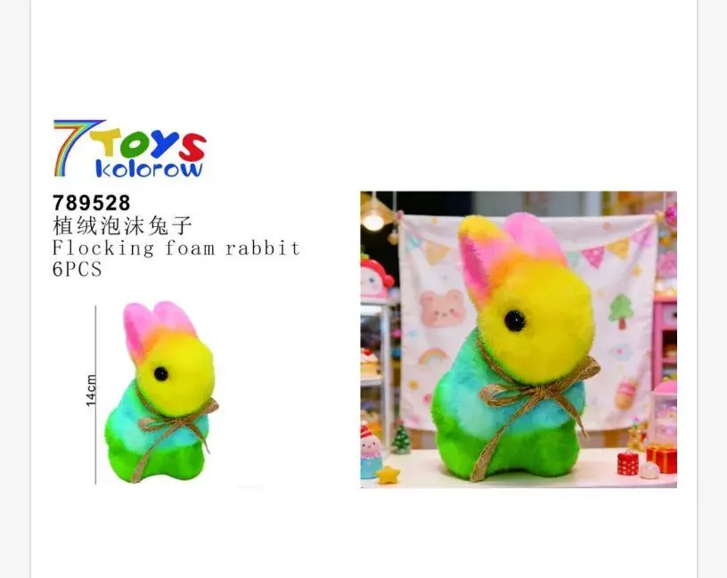 Wielokolorowe maskotki króliki flocking foam 14 cm 6 szt